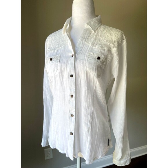 Blanc du Nil Shirt US 6 Gauzy Egyptian Cotton Lace Back Boho Airy Travel Summer - Picture 3 of 14
